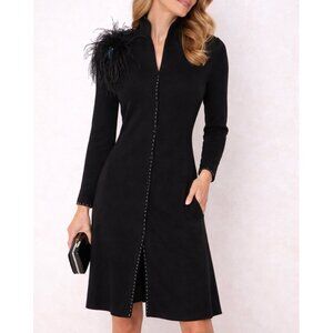 Venini Women Small Black Long Sleeve Button Cardigan Sweater Dress